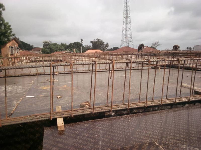 Deck formwork with an HV transmission tower beyond
