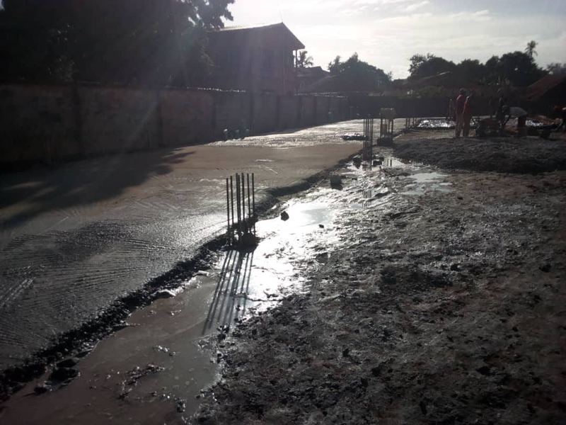 Dewatered apron with starter bars set for new concrete