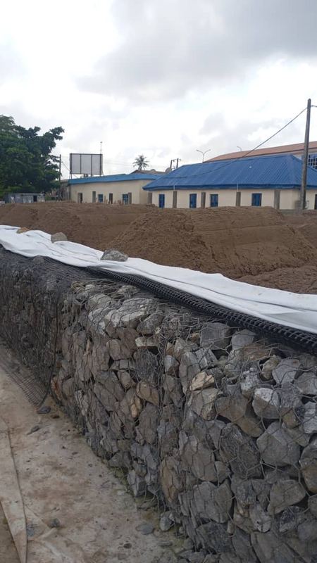Completed gabion wall protecting the frontage