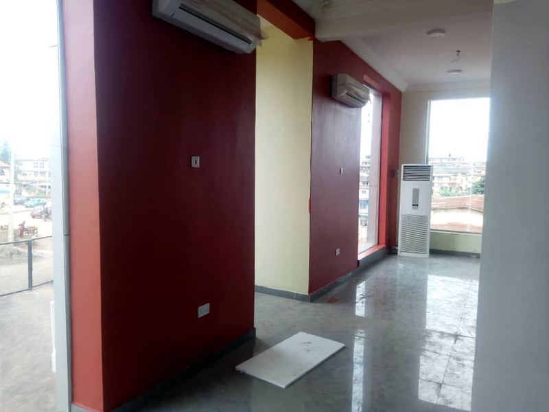 Reception lobby with feature colour wall