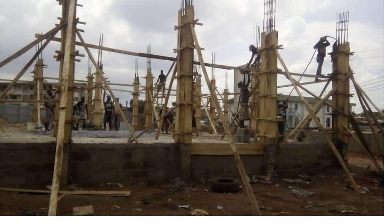 Column cages and starter bars from the base