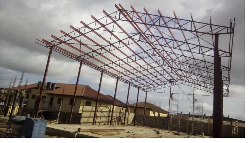 Roof frame set out over the ground slab