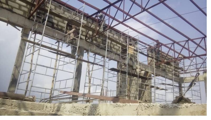 Roof steelwork over the completed frame