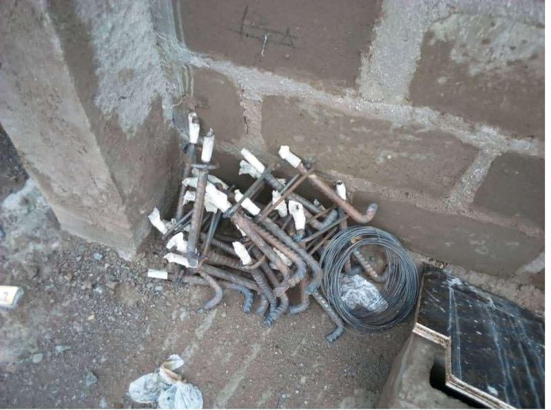 Conduit and fixings set into blockwork