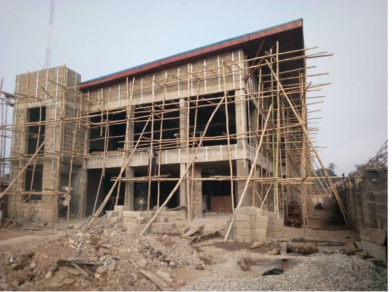 Scaffolded elevation during blockwork