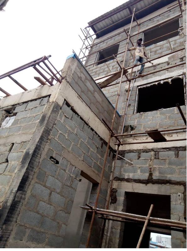 Stair core rising through the frame
