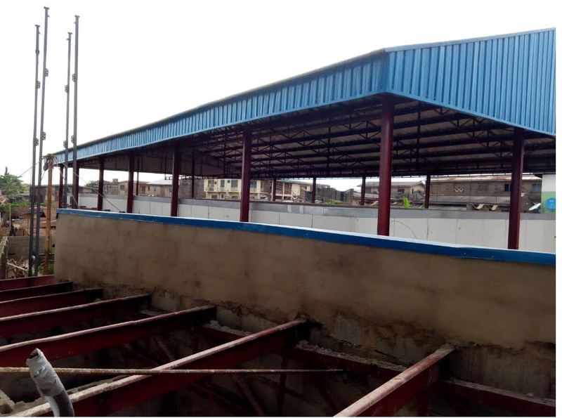 Steel roof over a covered structure