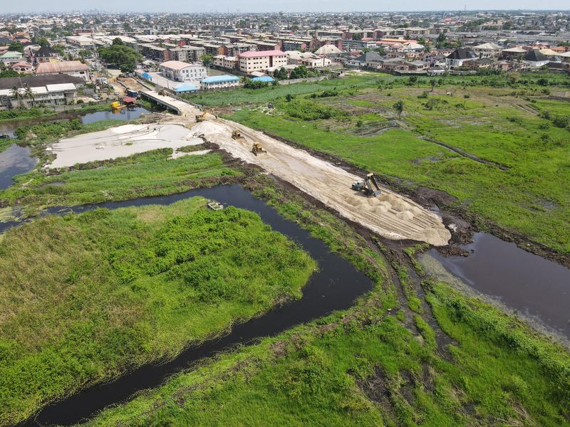 Aerial view of the reclamation works and channel alignment, Lagos